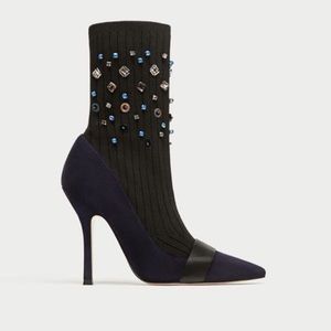 Zara embellished sock boots navy suede